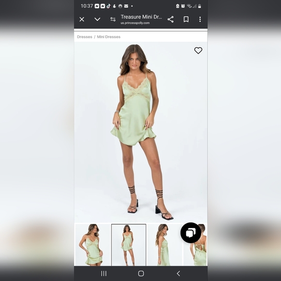 Princess Polly Green Mini Dress with Lace and V-Neck - Picture 3 of 13